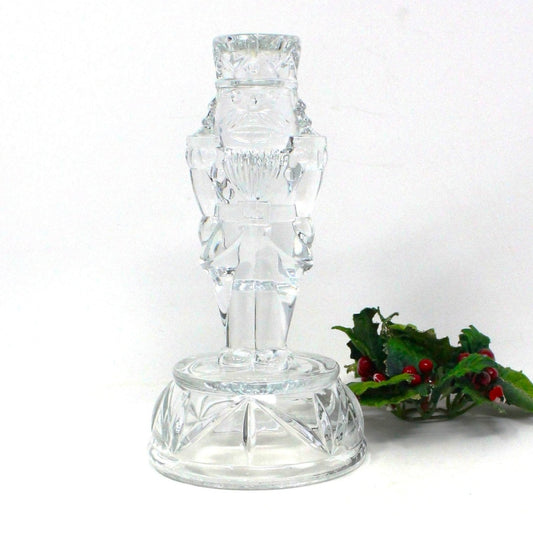 Candle Holder, Christmas Nutcracker, Crystal Clear Ind, 24% Lead Crystal, Vintage