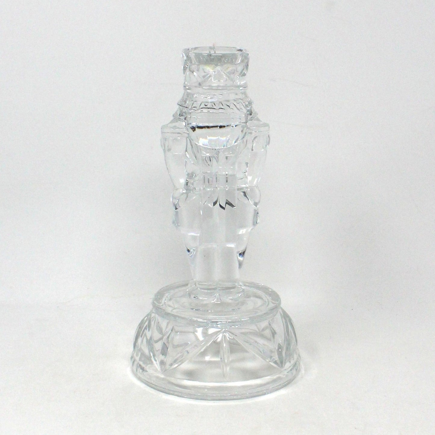 Candle Holder, Christmas Nutcracker, Crystal Clear Ind, 24% Lead Crystal, Vintage