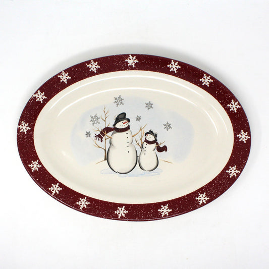 Platter, Royal Seasons, Holiday Snowmen, Stoneware 14", Vintage