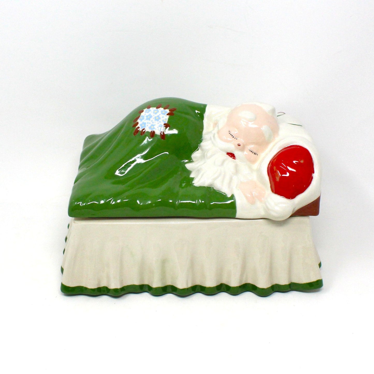 Cookie Jar, Storage Box, Santa in Bed Sleeping, Alberta Molds,  Night After XMas Box, Hand Painted Ceramic, Vintage