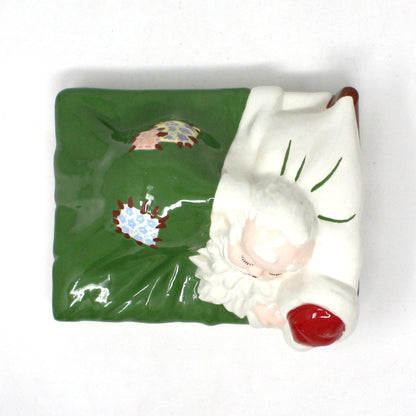 Cookie Jar, Storage Box, Santa in Bed Sleeping, Alberta Molds,  Night After XMas Box, Hand Painted Ceramic, Vintage