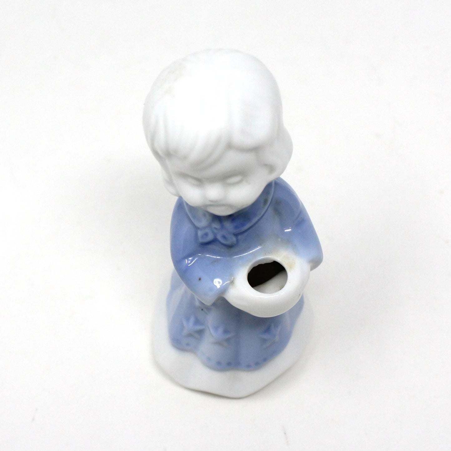 Candle Holders, Berman & Anderson Caroler Girl Figurine, Porcelain, Blue & White, Vintage