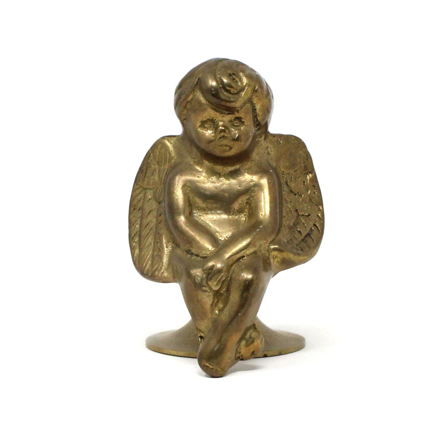 Candle Holder, Brass Sitting Cherub Angel, Taper Holder, Vintage