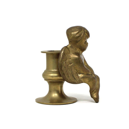 Candle Holder, Brass Sitting Cherub Angel, Taper Holder, Vintage