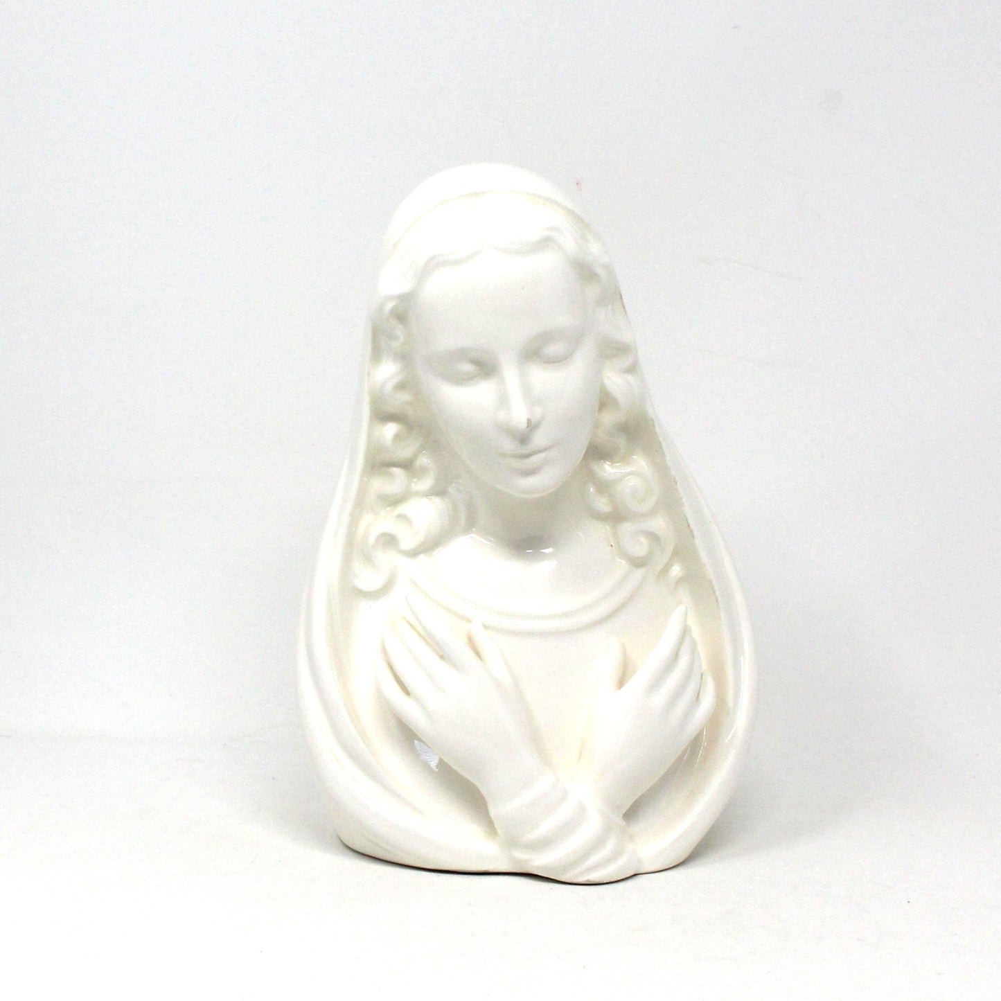 Planter / Wall Pocket Vase, Napco, Madonna / Virgin Mary Head Vase, White Porcelain, Vintage