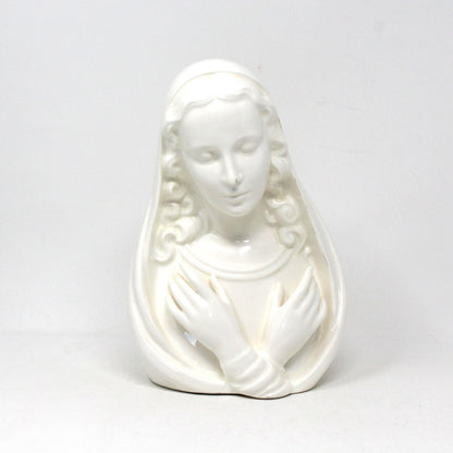 Planter / Wall Pocket Vase, Napco, Madonna / Virgin Mary Head Vase, White Porcelain, Vintage