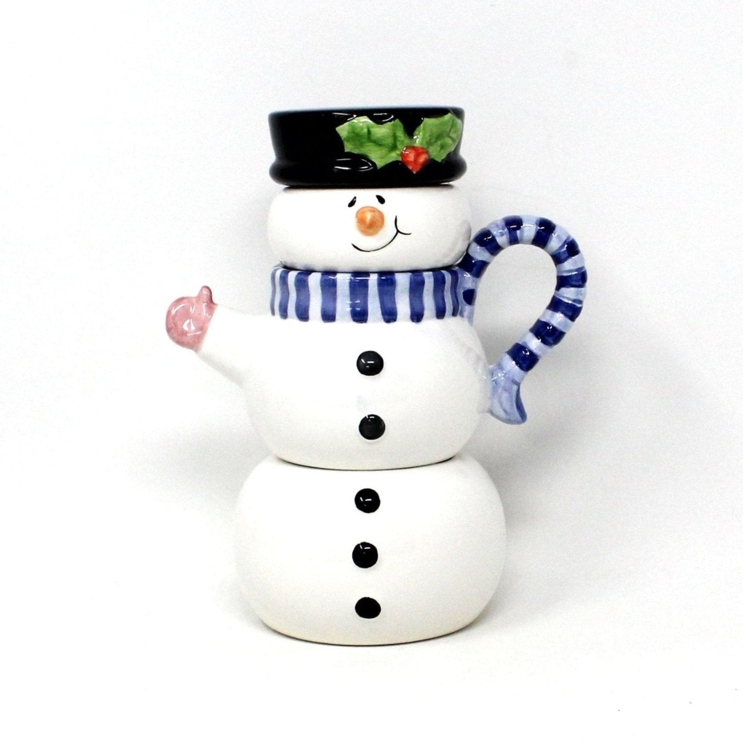 Teapot for One, Stackable Teapot & Cup Snowman with Shakers, Christmas Holiday Ceramic