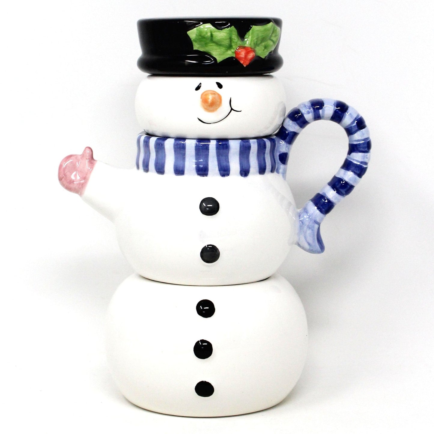 Teapot for One, Stackable Teapot & Cup Snowman with Shakers, Christmas Holiday Ceramic