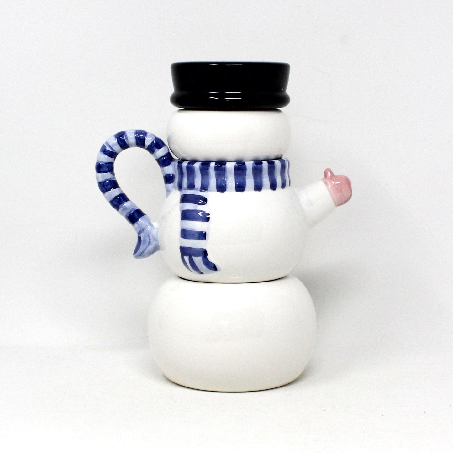 Teapot for One, Stackable Teapot & Cup Snowman with Shakers, Christmas Holiday Ceramic