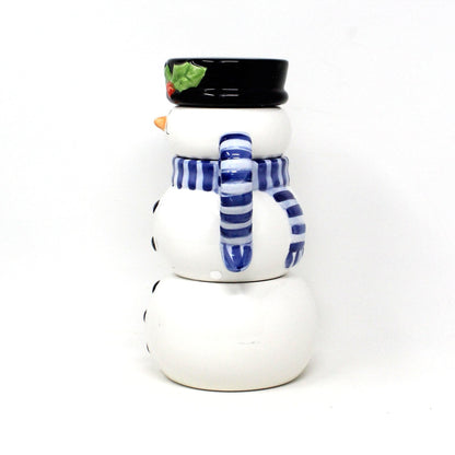 Teapot for One, Stackable Teapot & Cup Snowman with Shakers, Christmas Holiday Ceramic