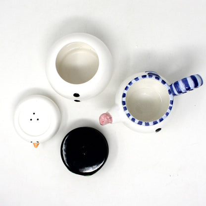 Teapot for One, Stackable Teapot & Cup Snowman with Shakers, Christmas Holiday Ceramic