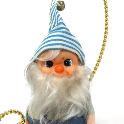 Ornaments, Elf with Overalls and Long Beard, Blue & White, Christmas Kitsch, Germany, Vintage