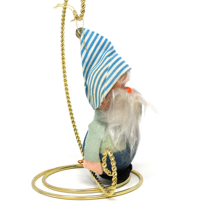 Ornaments, Elf with Overalls and Long Beard, Blue & White, Christmas Kitsch, Germany, Vintage