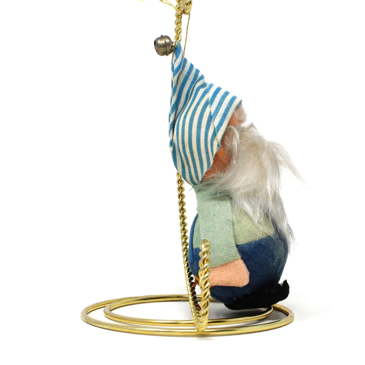 Ornaments, Elf with Overalls and Long Beard, Blue & White, Christmas Kitsch, Germany, Vintage