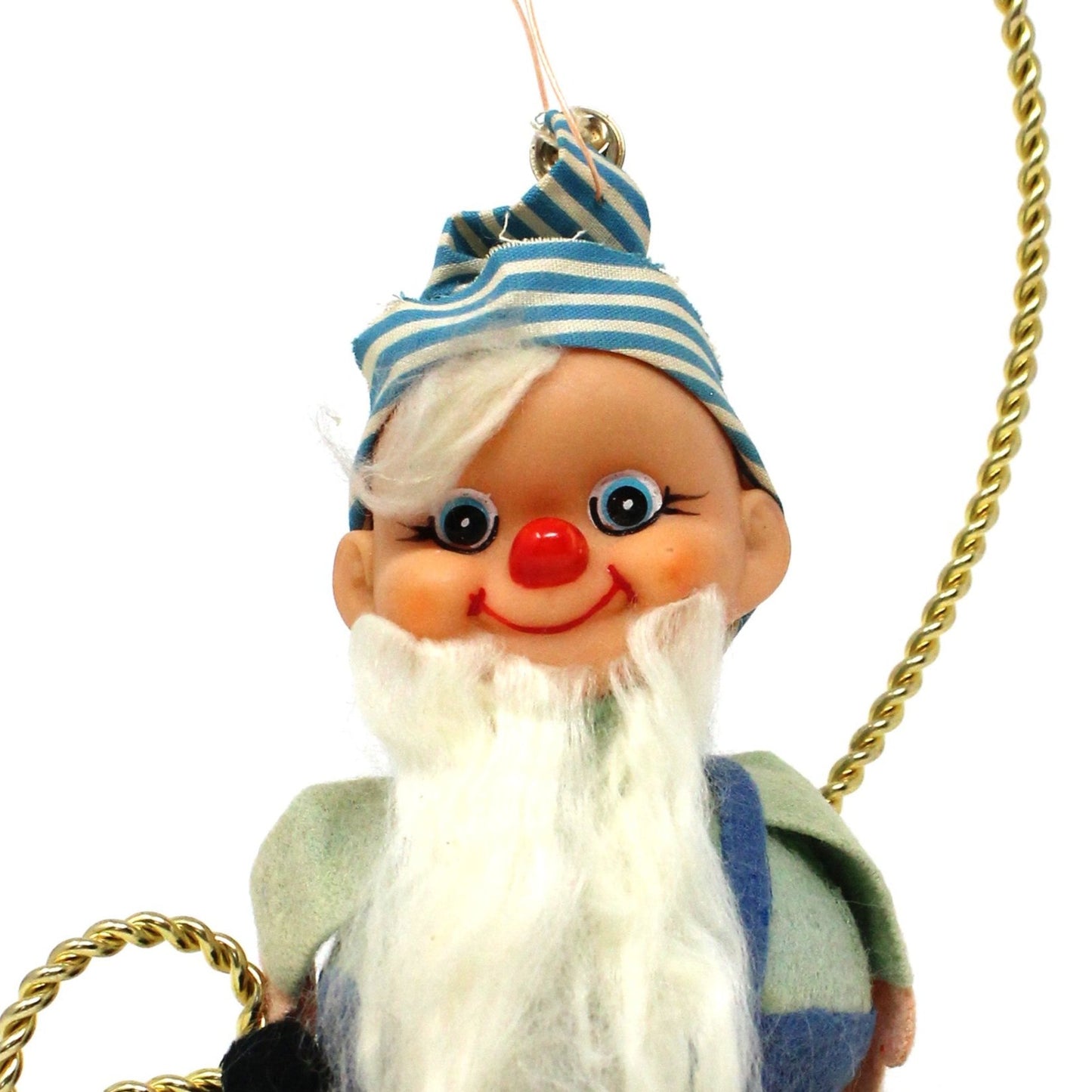 Ornaments, Elf with Overalls and Long Beard, Blue & White, Christmas Kitsch, Germany, Vintage