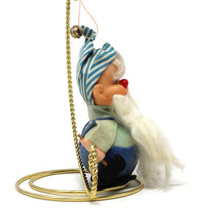 Ornaments, Elf with Overalls and Long Beard, Blue & White, Christmas Kitsch, Germany, Vintage