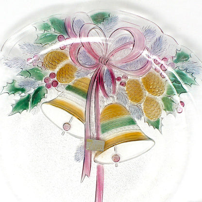 Platter, Mikasa, Holiday Bells, Embossed Glass, Round Serving Plate, Vintage