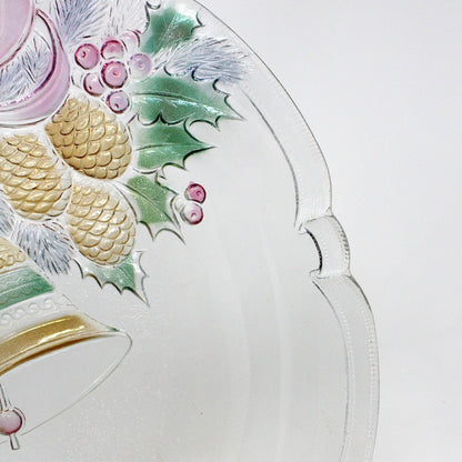 Platter, Mikasa, Holiday Bells, Embossed Glass, Round Serving Plate, Vintage