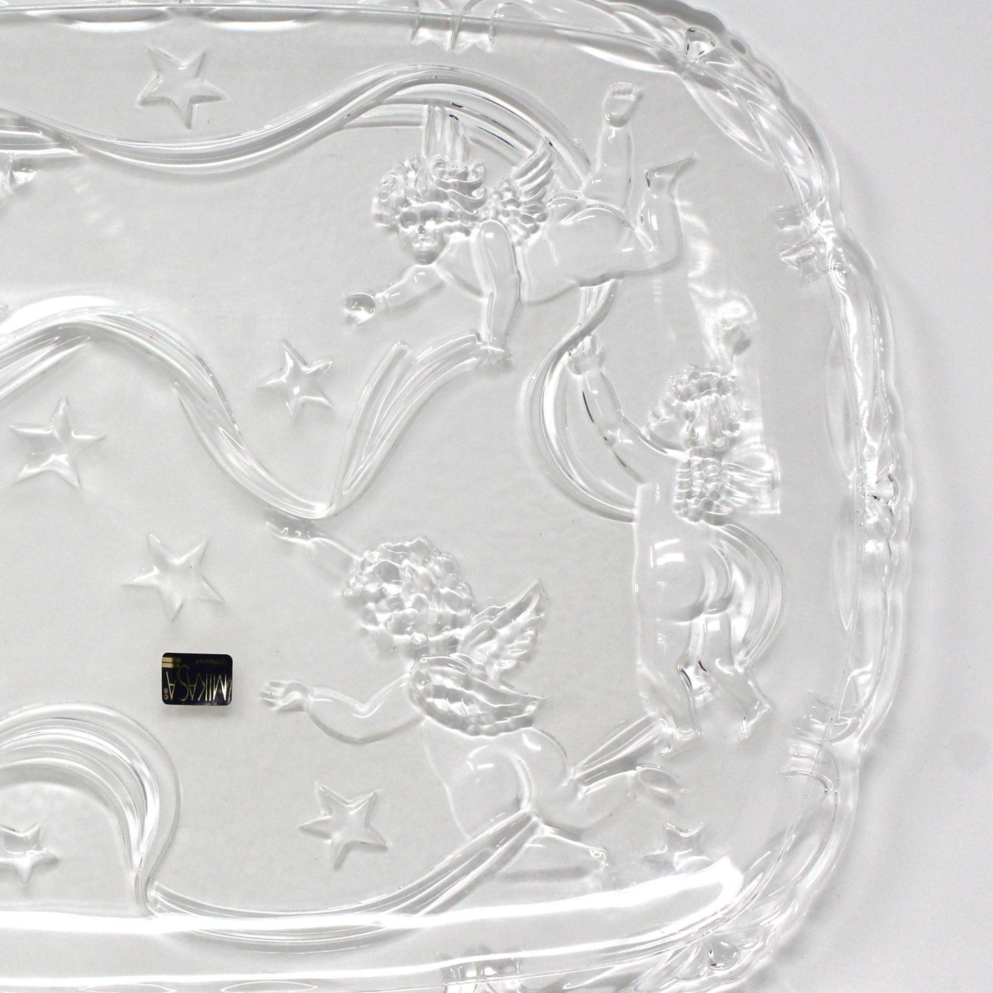 Platter, Mikasa, Cherubs, Embossed Glass Angels, Christmas Serving Rectangular, Original Box, Vintage