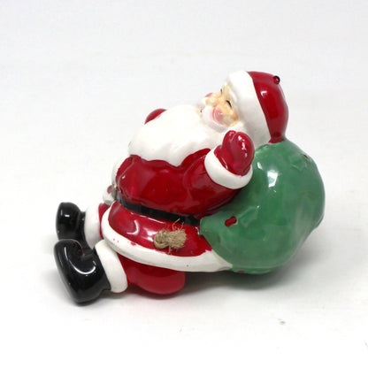 Ornaments, Santa Claus with Large Gift Sack, Dangling Movable Legs, Mervyn's, Ceramic