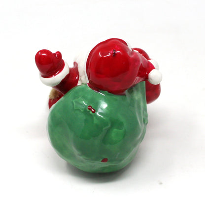 Ornaments, Santa Claus with Large Gift Sack, Dangling Movable Legs, Mervyn's, Ceramic