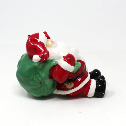 Ornaments, Santa Claus with Large Gift Sack, Dangling Movable Legs, Mervyn's, Ceramic