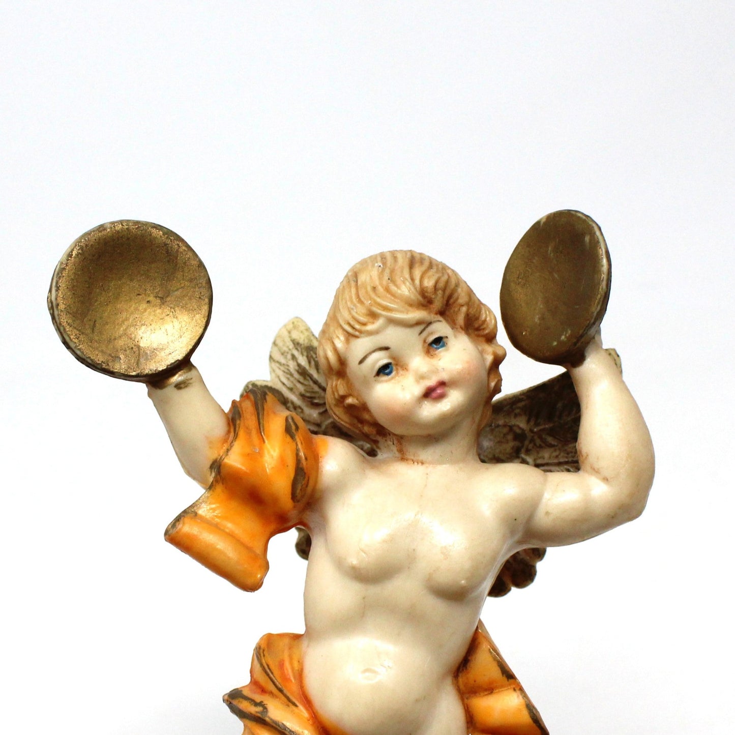 Ornaments, Cherub Angels Playing Musical Instruments, Set of 3, Italy, Hand Painted, Vintage