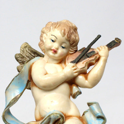 Ornaments, Cherub Angels Playing Musical Instruments, Set of 3, Italy, Hand Painted, Vintage