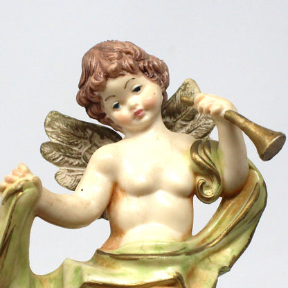 Ornaments, Cherub Angels Playing Musical Instruments, Set of 3, Italy, Hand Painted, Vintage