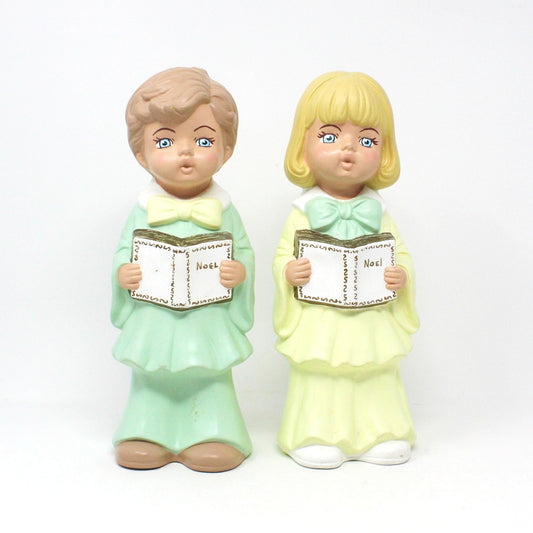 Figurine, Girl & Boy Carolers, Church Choir, Hand Painted Ceramic, Hobbyist Mold, Christmas Decor, Vintage