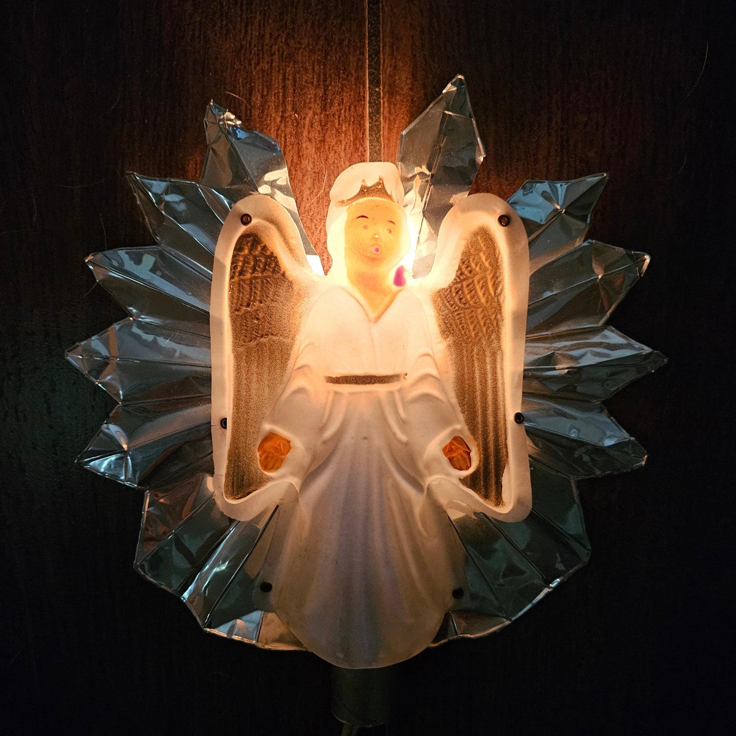 Tree Topper, Christmas Angel, Mid Century Reflective Foil Tree Topper, Vintage