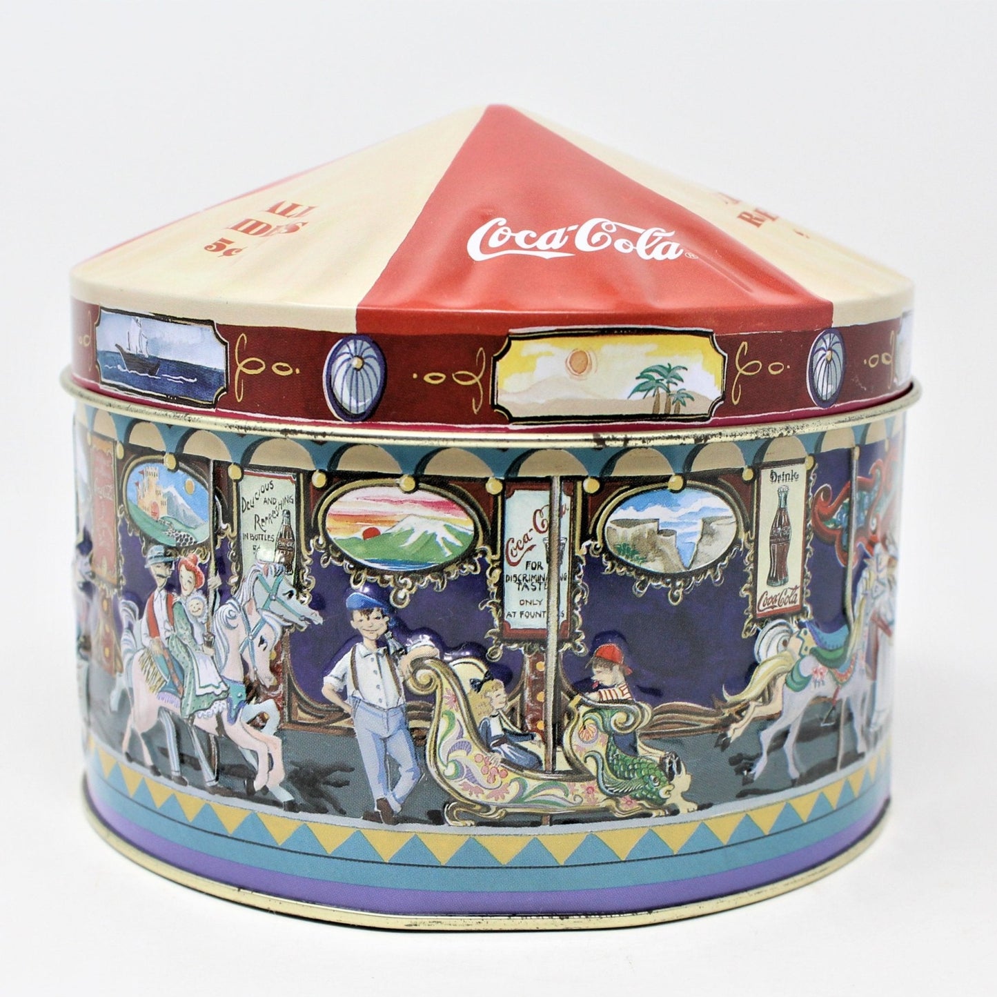 Gift Tin / Cookie Tin, Coca Cola Carousel / Merry Go Round, Tin, Collectible 1997, SOLD