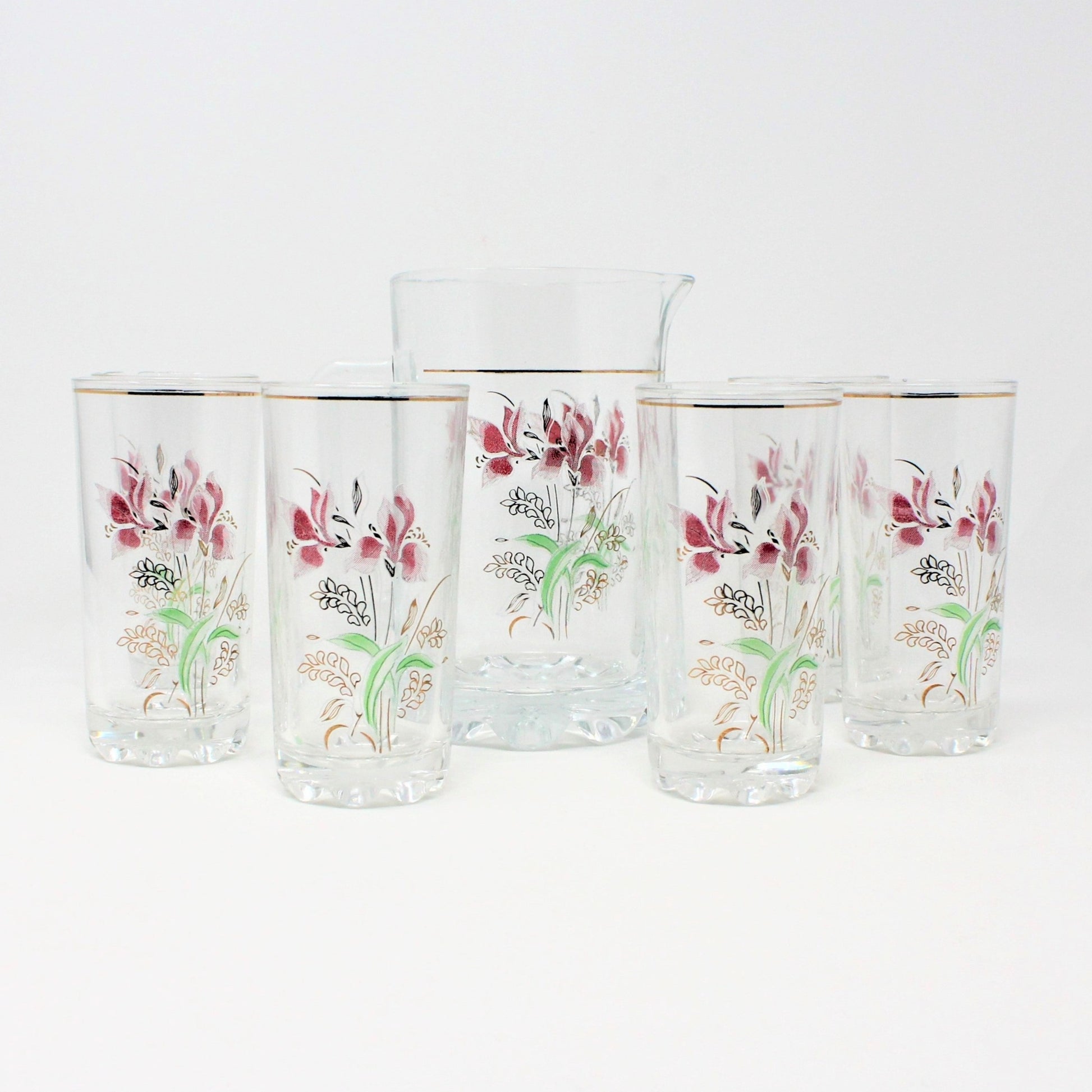 Italian Colorful Victorian Floral Rim Wine Glasses Set Of 6 With Gold  Accents 