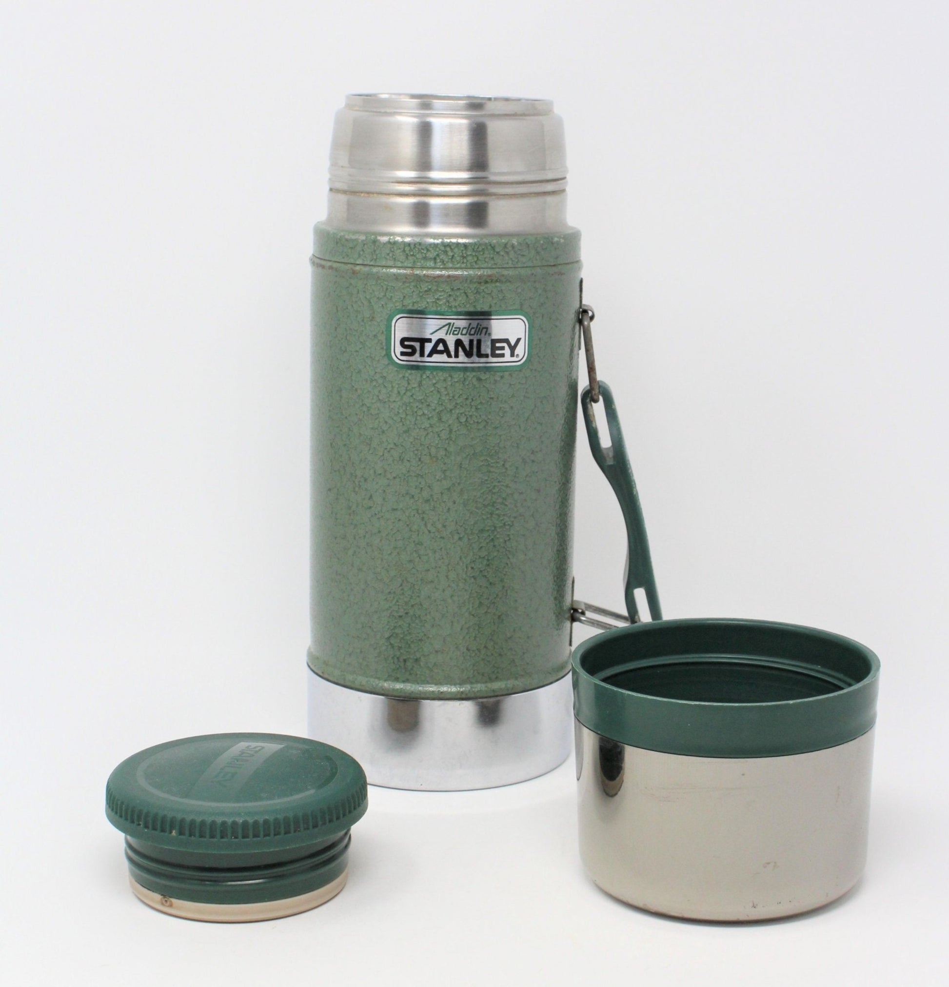 Green Metal Aladdin Stanley Thermos, Vintage Camping Gear - Mendez Manor