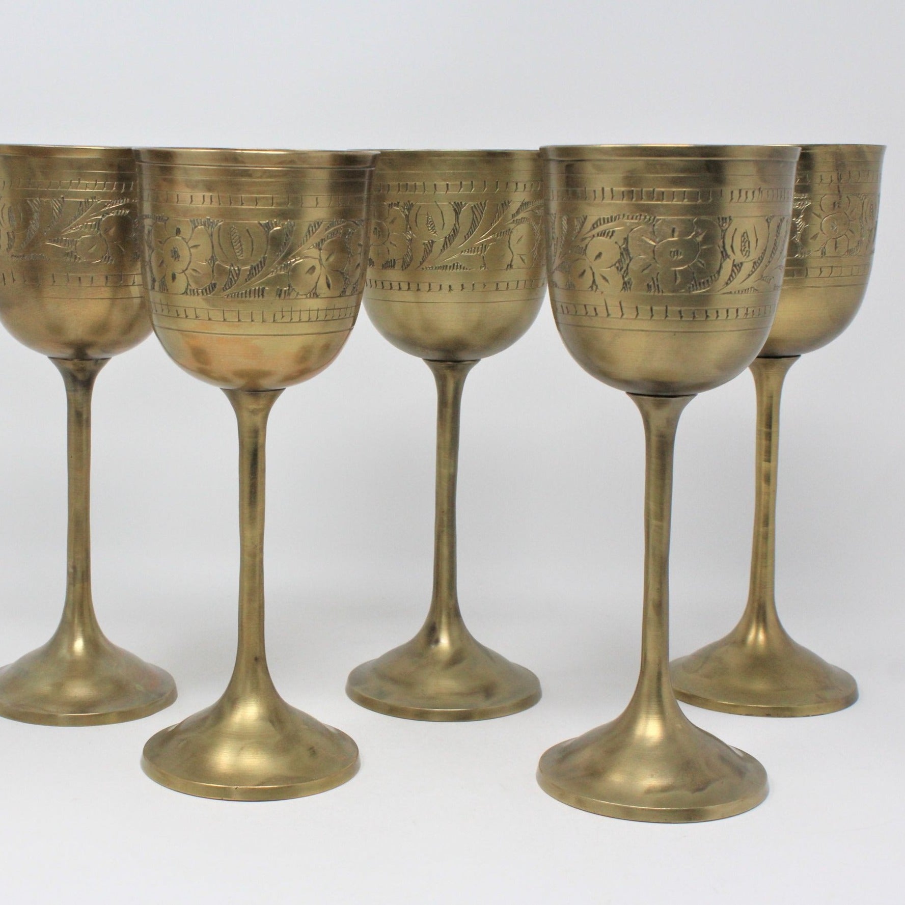 Vintage Set of 2 Solid Brass With Silver Plate Goblets Patina Wine