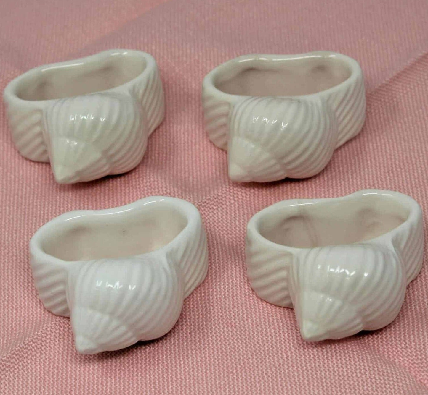 Napkin Rings, Seashells / Shells Coastal, Pottery Barn, Ceramic Set of 4