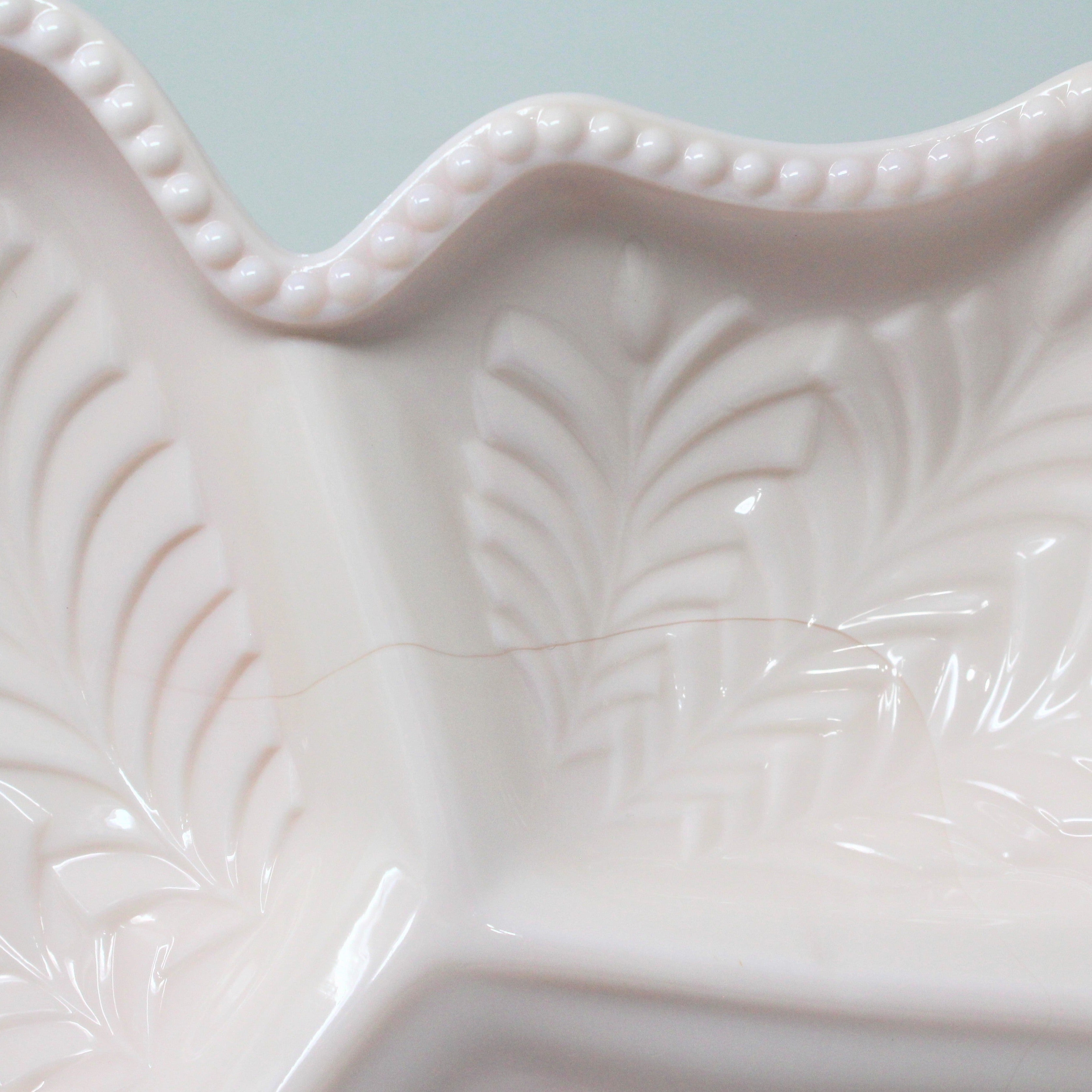 RARE Vintage Jeanette top Pink Milk Glass Divided Embossed Tray Vanity Dish