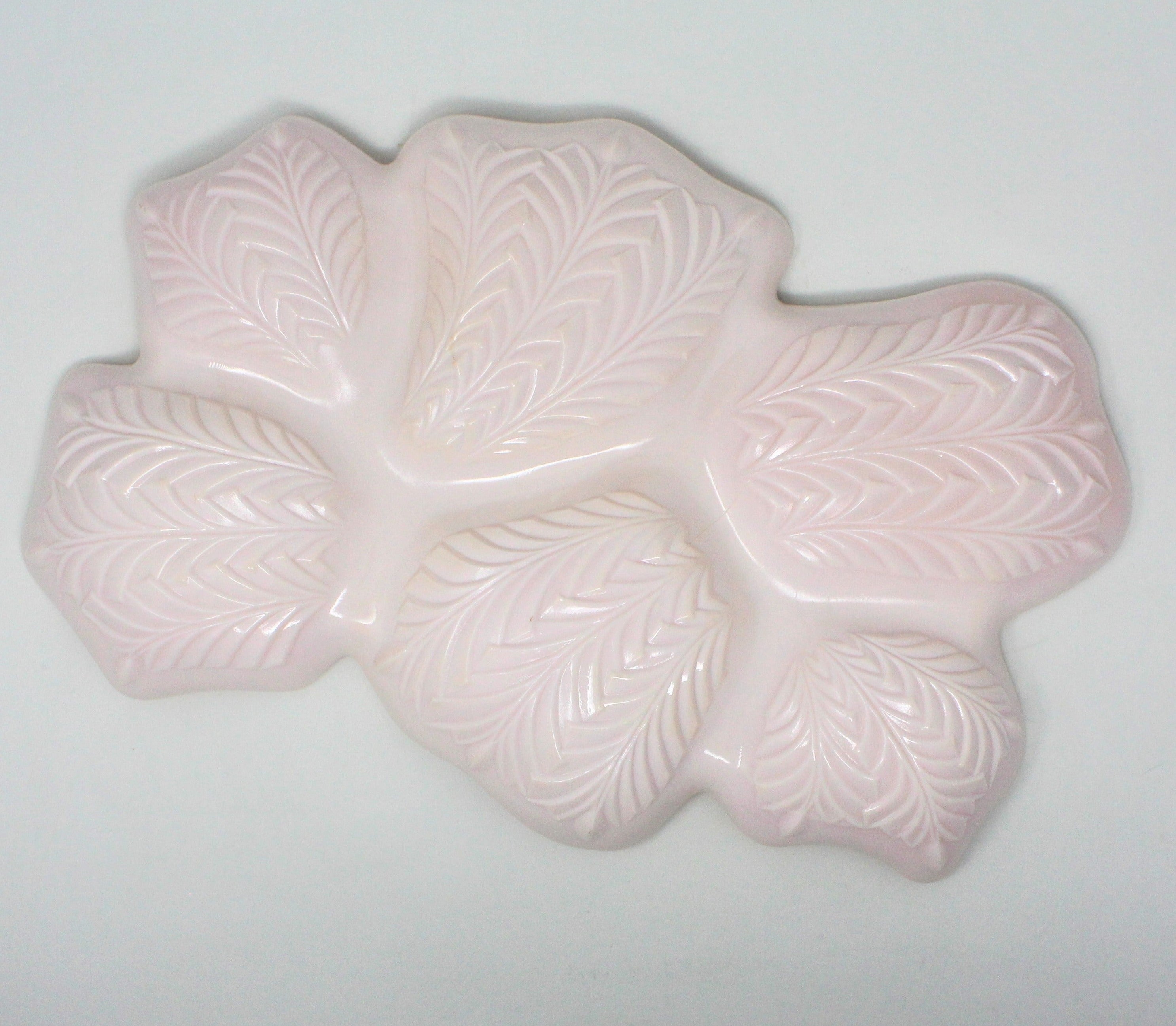 Jeanette Glass Co Pink top Milk Glass Large 16 inch Divided Serving Plgt95r - Serving Dish - Vanity Tray Vene0nan Feather Pink Milk Glass, 1950s