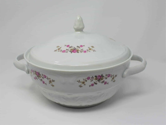 Soup Tureen with Lid, Wtoctawek Poland, Pink Flowers, Vintage