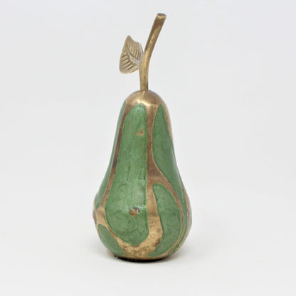 Paperweight, Pear, Brass Enamel Cloisonné, Vintage
