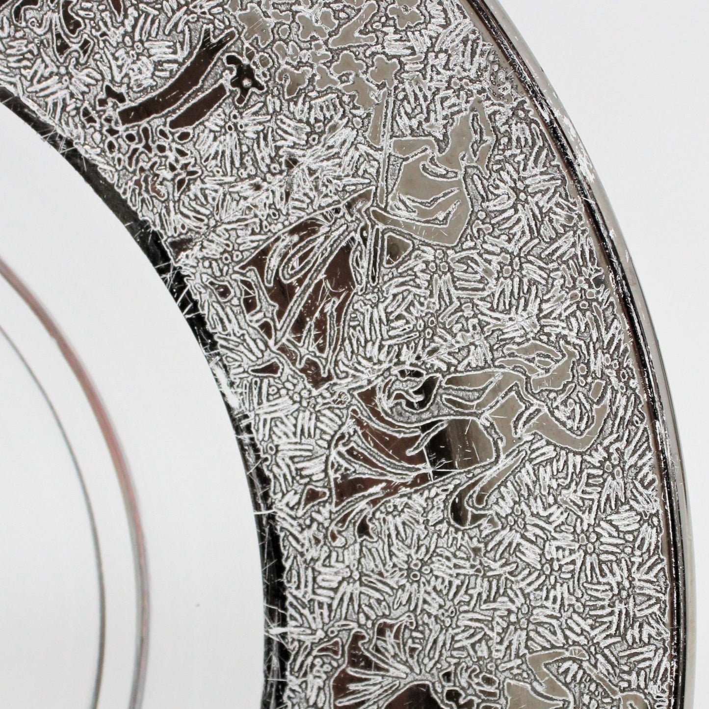Bread & Butter Plates, Glass with Silver Overlay Greek/Roman Motif, Vintage, Set of 5, RARE, SOLD