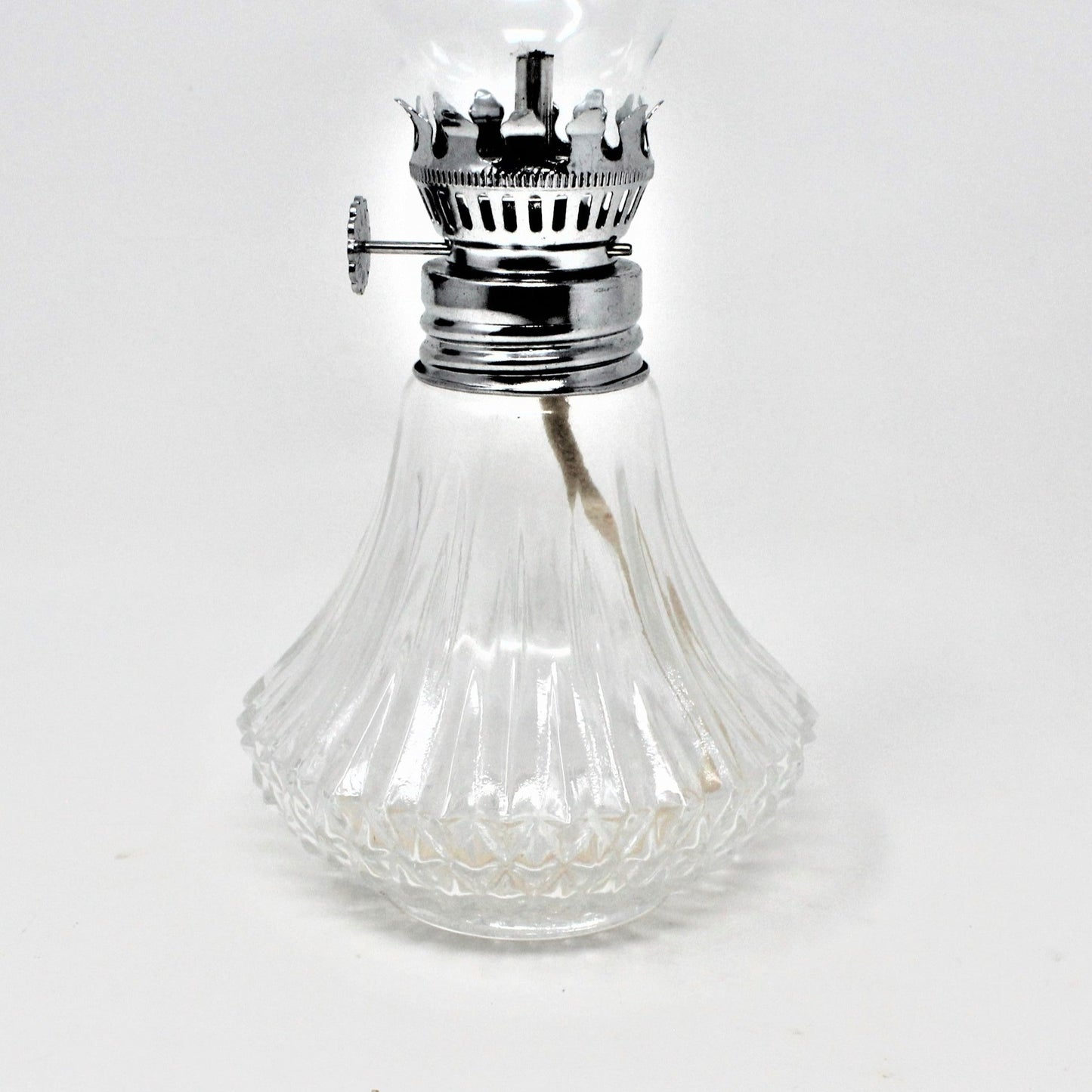 Oil Lamp, Mini, Lamplight Farms, Diamond Point Clear Glass, Vintage