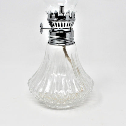 Oil Lamp, Mini, Lamplight Farms, Diamond Point Clear Glass, Vintage