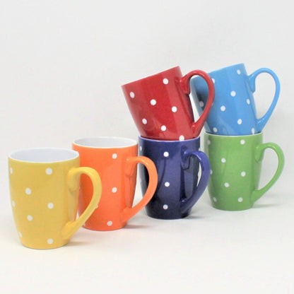 Mugs, Polka Dot Multicolor / Rainbow Mugs, Set of 6, Ceramic