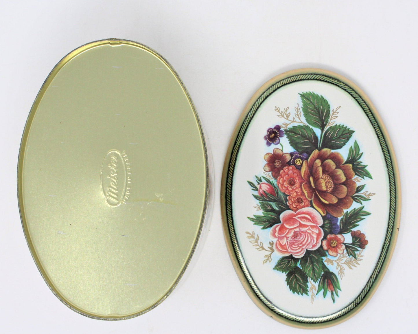 Gift Tin / Candy Tin, Meister, Florals, Oval, Vintage