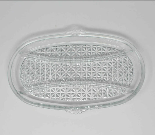 Divided Relish Tray, Four Square Windmill, Glass, Vintage