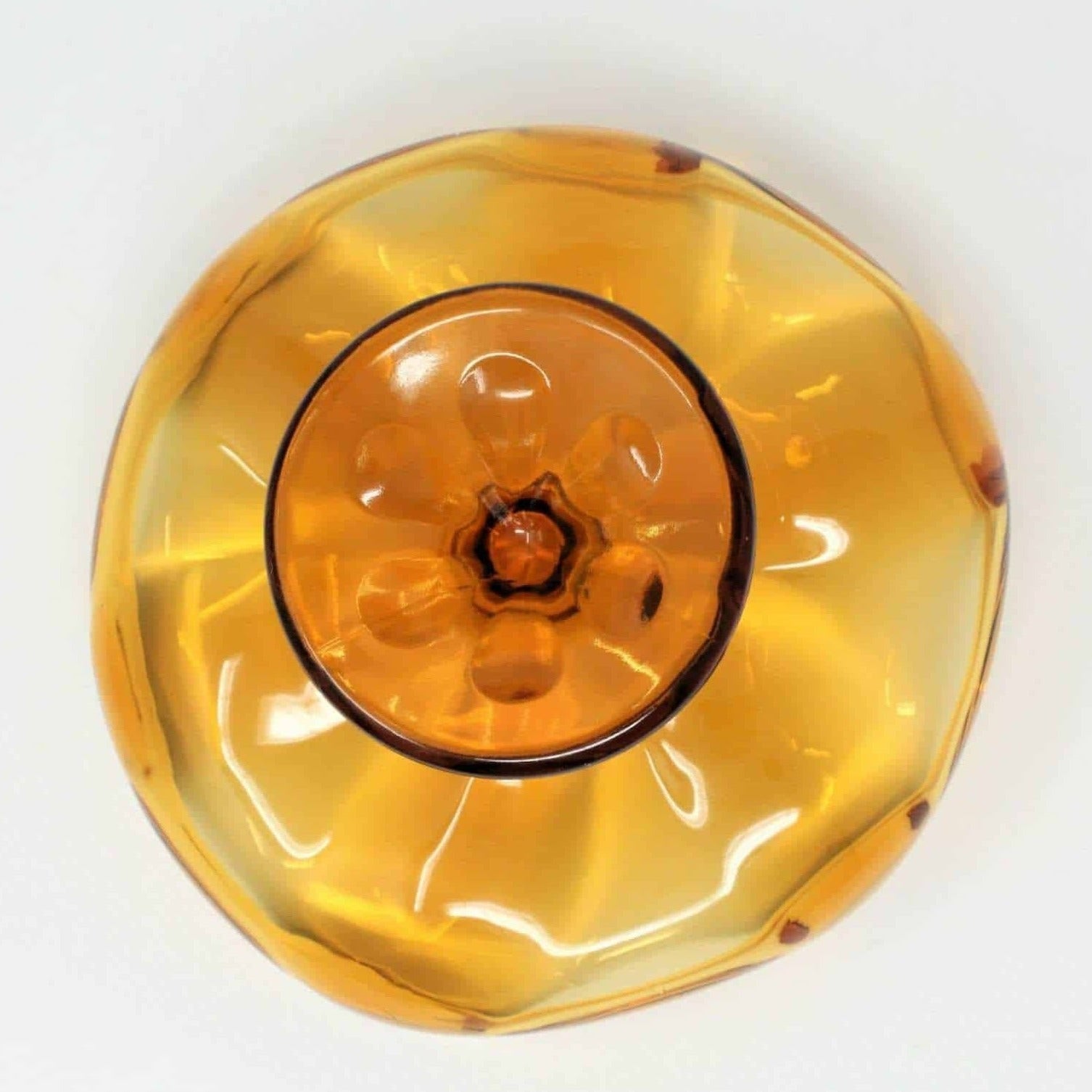 Vintage Viking Art Glass Amber sided compote pedestal outlet bowl - preowned