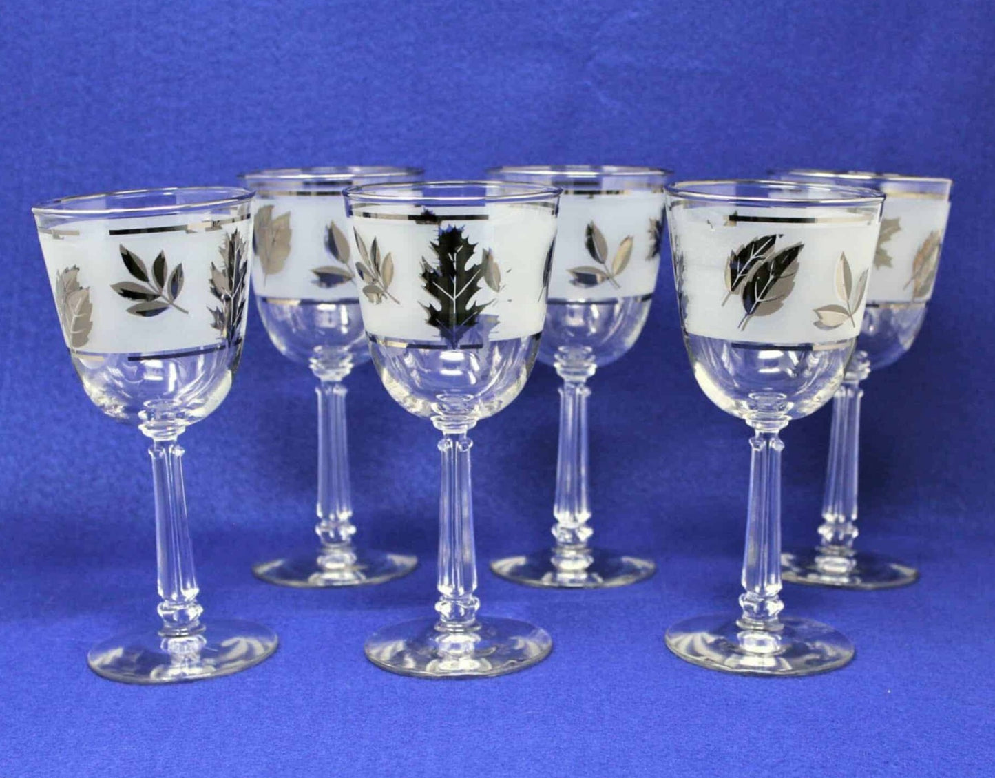 Wine Glasses, Libbey Silver Foliage, Mid-Century Modern, Set of 6, Vintage, SOLD