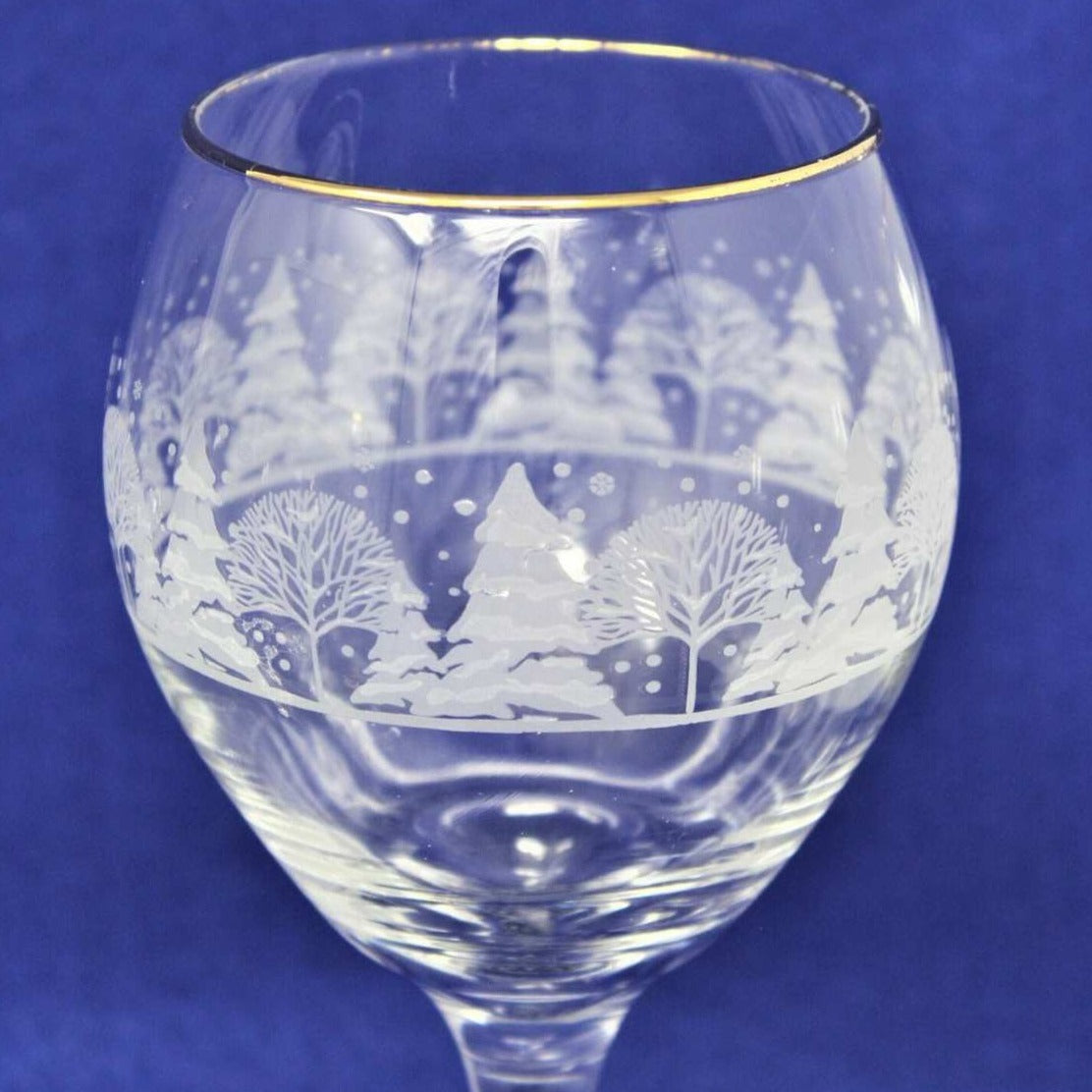 Vintage Libbey Winter Village Christmas Holiday Wine Glasses / Set of 2 /  Winter Village by Libbey / 2 Wine Goblets / Water Goblets 