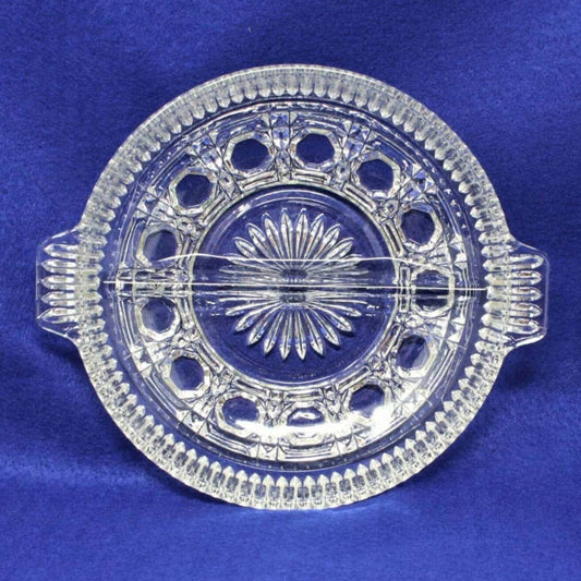 Divided Relish Dish, Federal Glass, Windsor (Button & Cane), Vintage